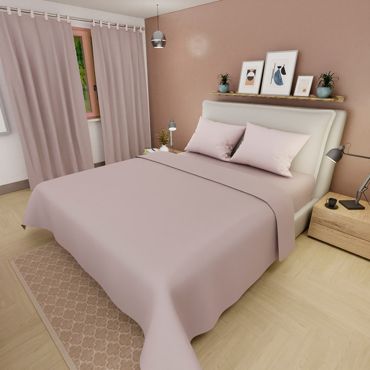 Juego de sábanas Confortable para cama doble rosa con cortina en microfibra 140x190 cm