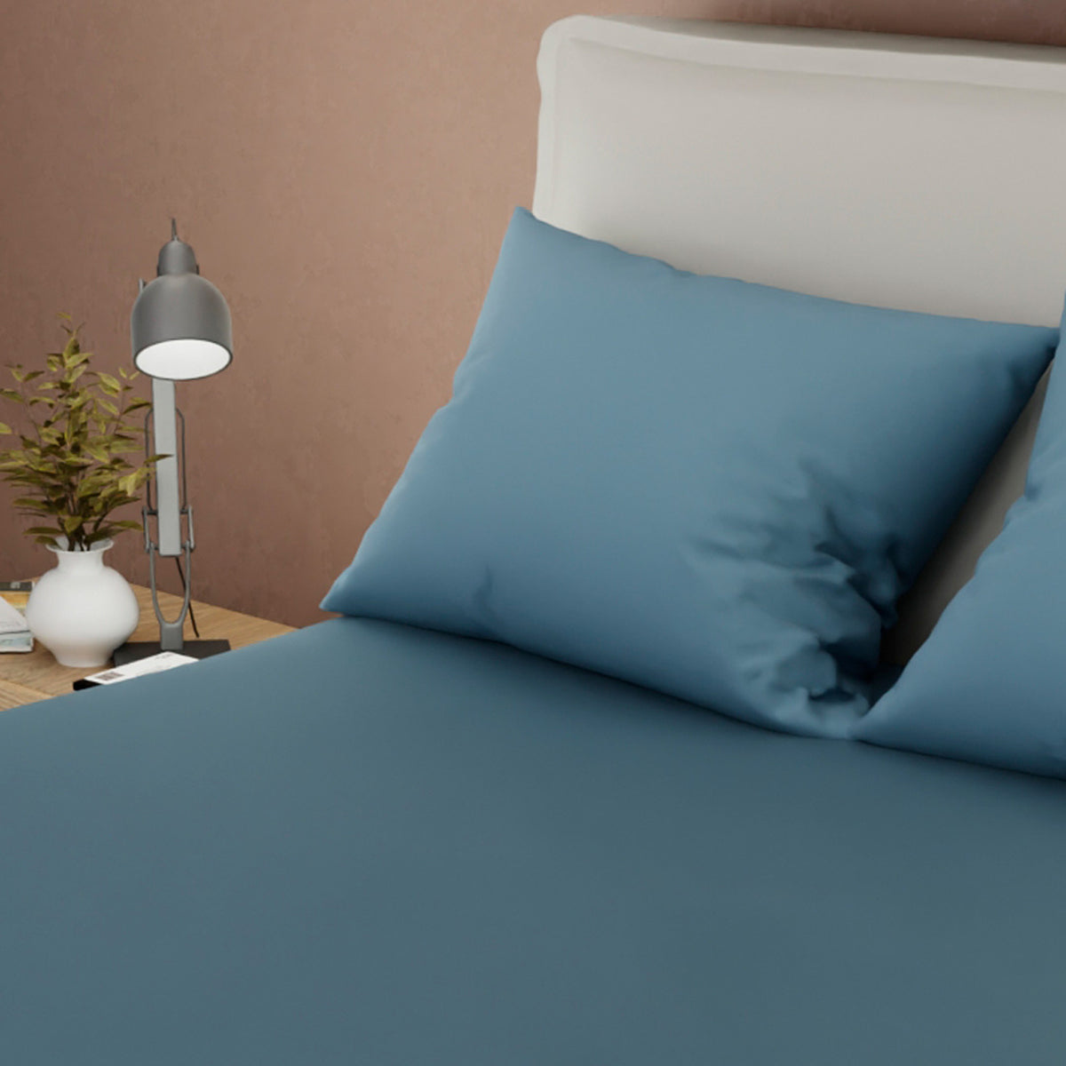 Juego de sábanas Confortable para cama doble azul denim con cortina en microfibra 140x190 cm