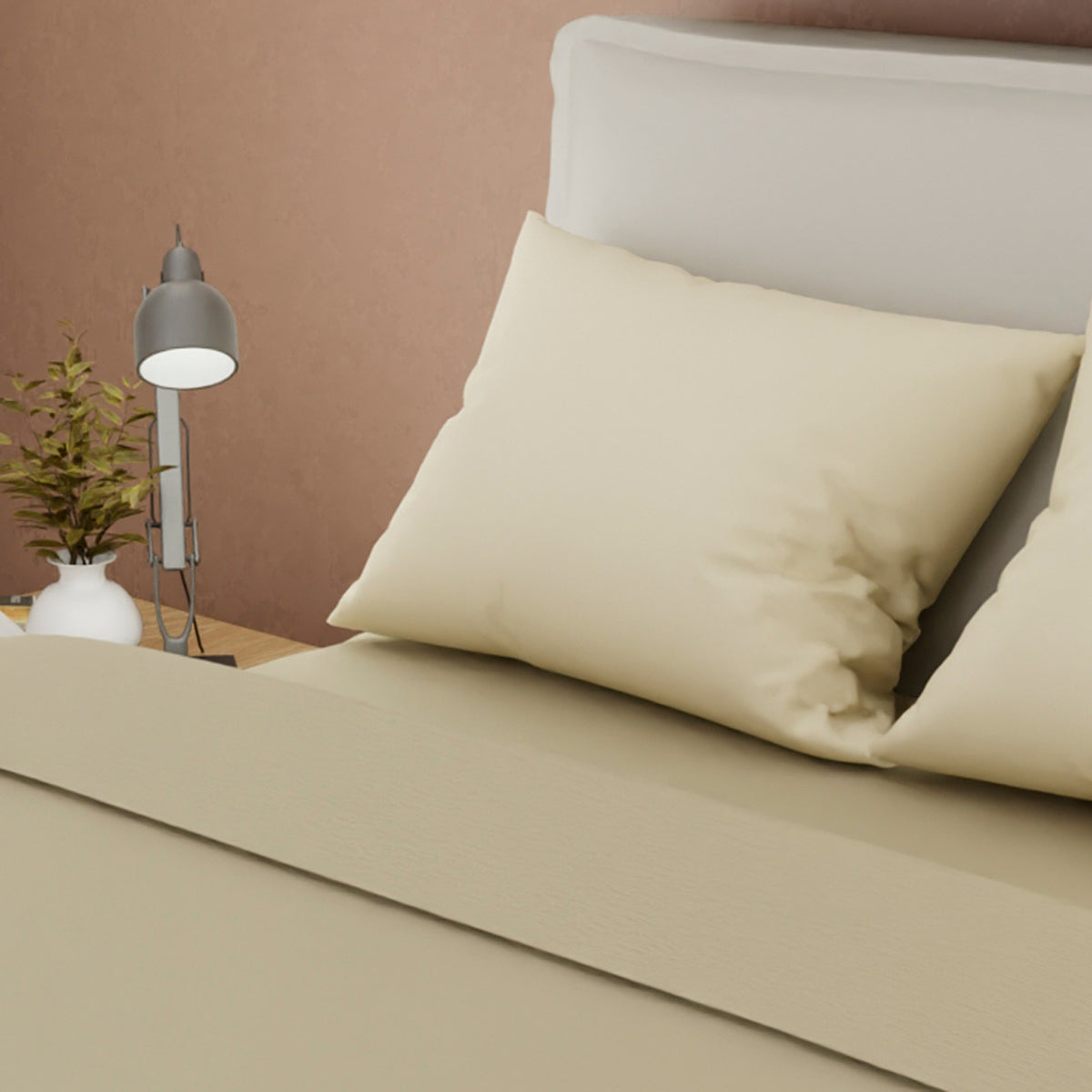 Juego de sábanas Confortable para cama doble beige y cortina en microfibra 140x190 cm