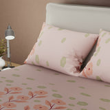 Juego de sábanas Dulce Primavera queen salmón y verde con cortina en microfibra 160x190 cm