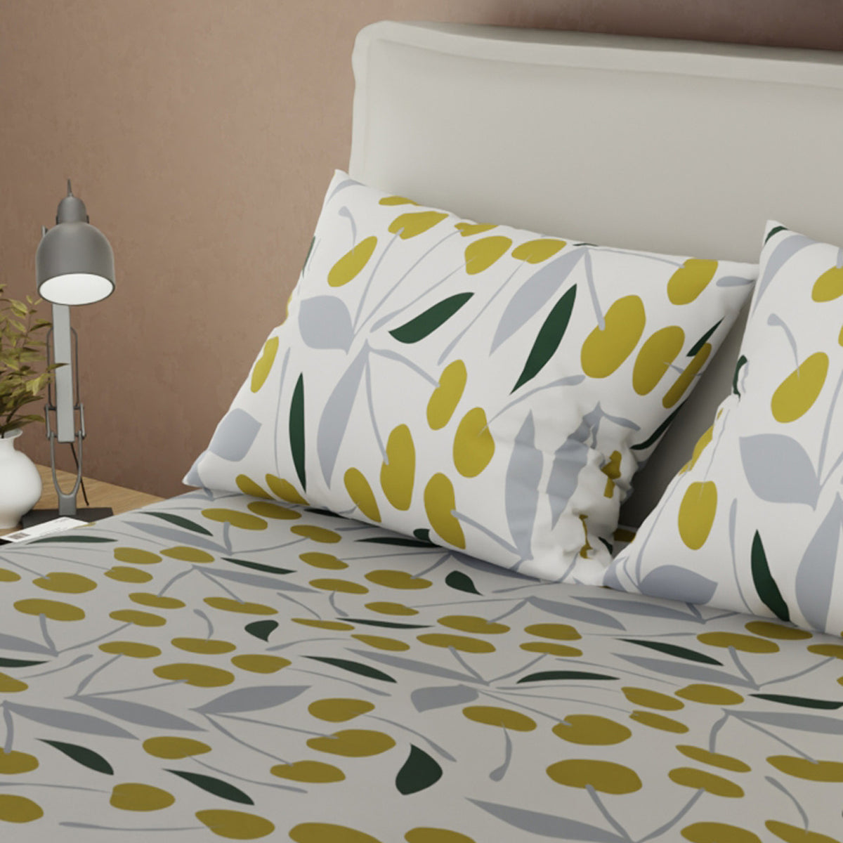 Juego de sábanas Otoño para cama doble con cortina dorado en microfibra 140x190 cm