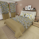 Juego de sábanas Otoño queen dorado con cortina en microfibra 160x190 cm