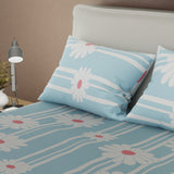 Juego de sábanas Día de Primavera para cama doble azul y gris con cortina en microfibra 140x190 cm