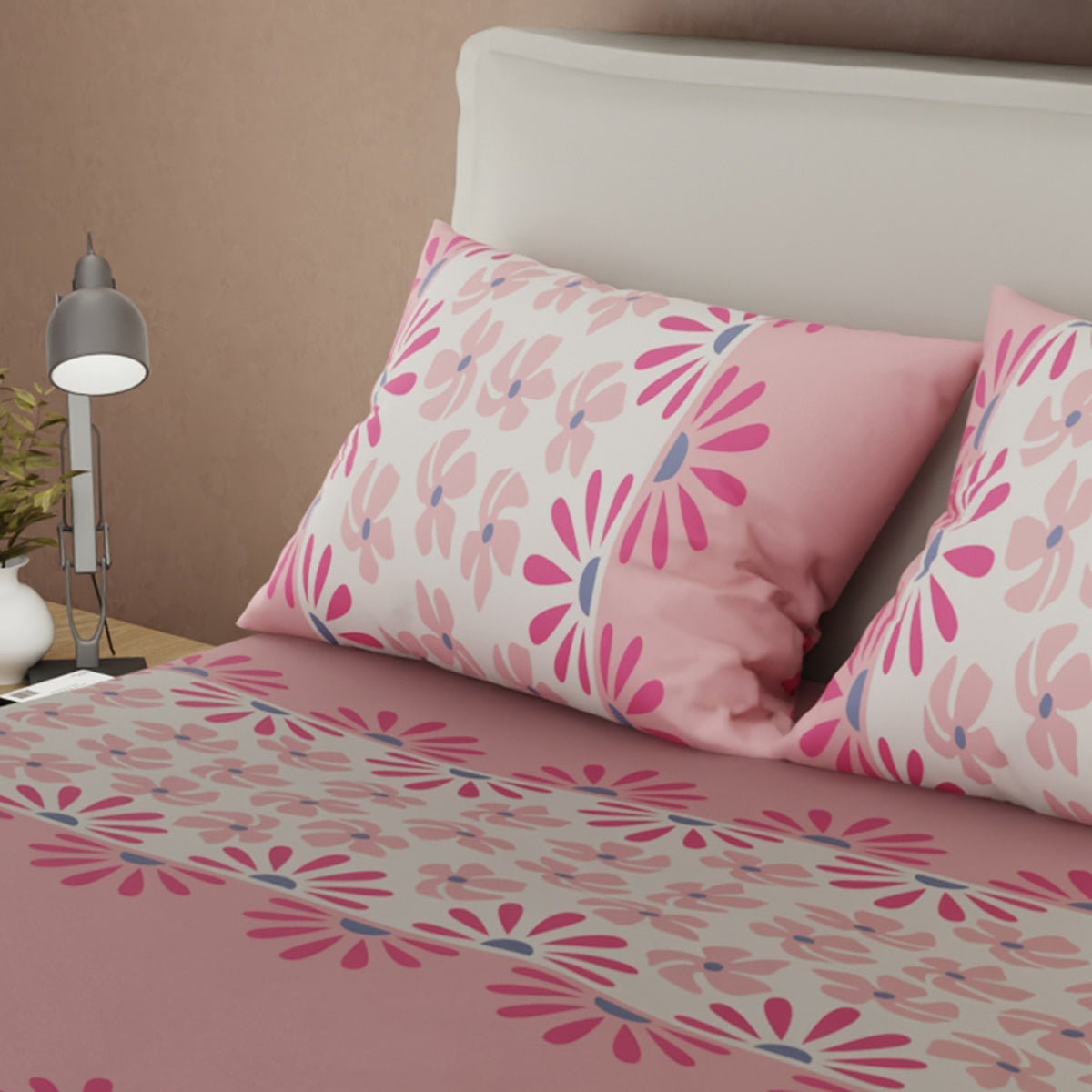 Juego de sábanas queen rosado Spring Bright con cortina en microfibra 160x190 cm