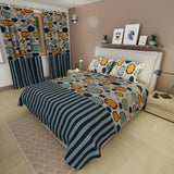 Juego de sábanas Dynamic Stripes queen azul con cortina en microfibra 160x190 cm