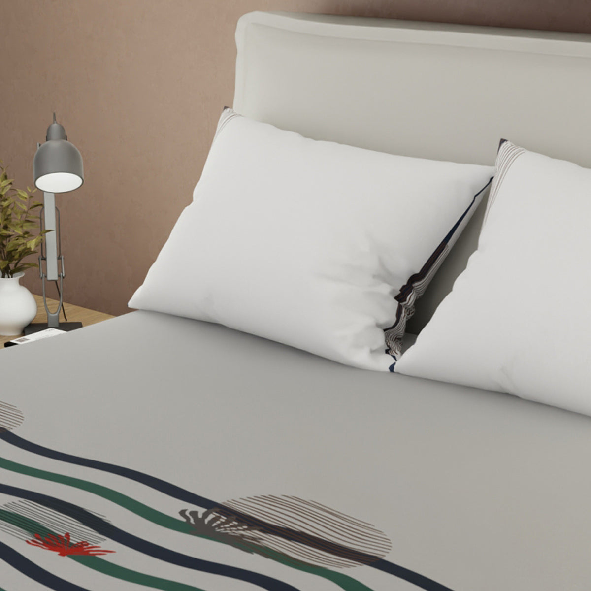 Juego de sábanas Palma para cama doble gris en microfibra con cortina 140x190 cm