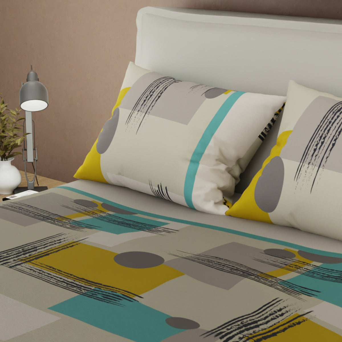Juego de sábanas Artistic Studio para cama doble gris con cortina en microfibra 140x190 cm
