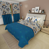 Juego de sábanas Diamonds para cama doble gris y azul con cortina en microfibra 140x190 cm