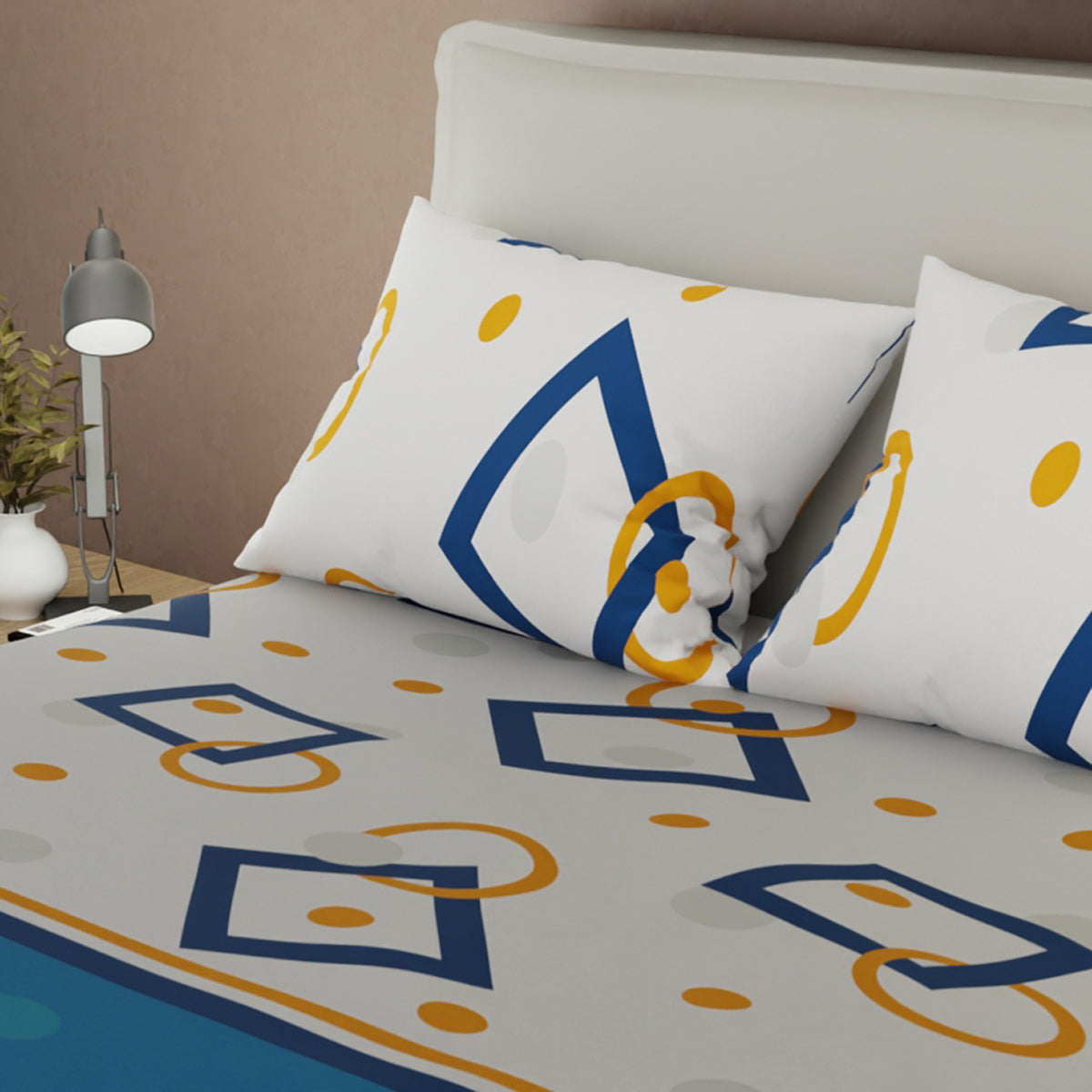 Juego de sábanas Diamonds para cama doble gris y azul con cortina en microfibra 140x190 cm