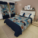 Juego de sábanas Artistic Studio para cama doble blanco y azul con cortina en microfibra 140x190 cm