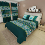 Juego de sábanas Ash & Cobalt para cama doble verde con cortina en microfibra 140x190 cm