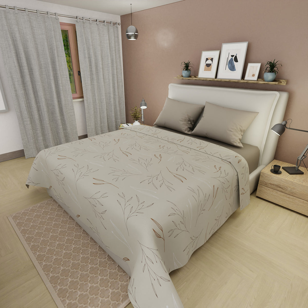 Juego de sábanas Tendenza Ramo di Luce para cama doble beige claro en microfibra 140x190 cm