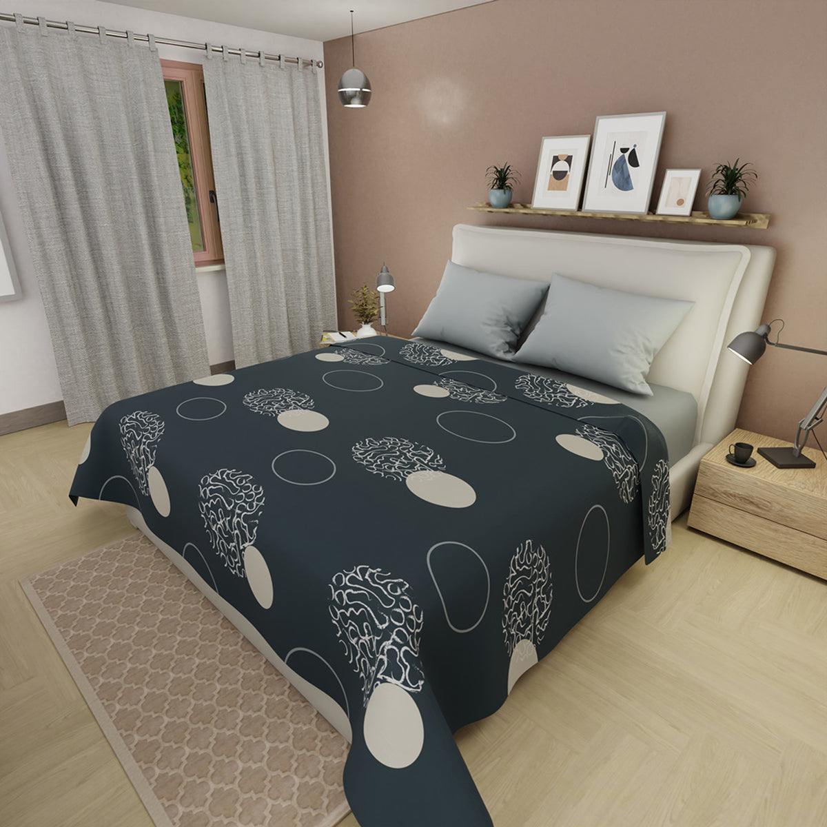 Juego de sábanas Eclipse Sereno para cama doble azul petróleo microfibra 140x190 cm