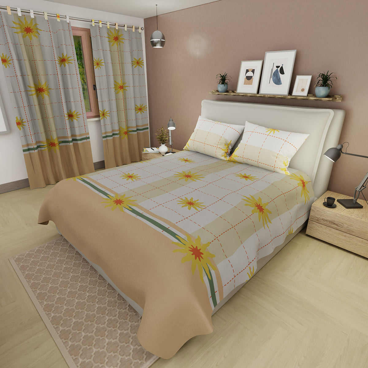 Juego de sábanas Dulce Jardín queen camel en microfibra 160x190 cm