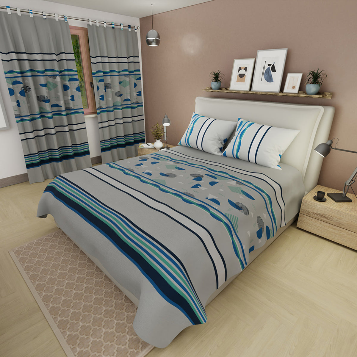 Juego de sábanas Xtreme queen gris y azul en microfibra 160x190 cm 4 piezas