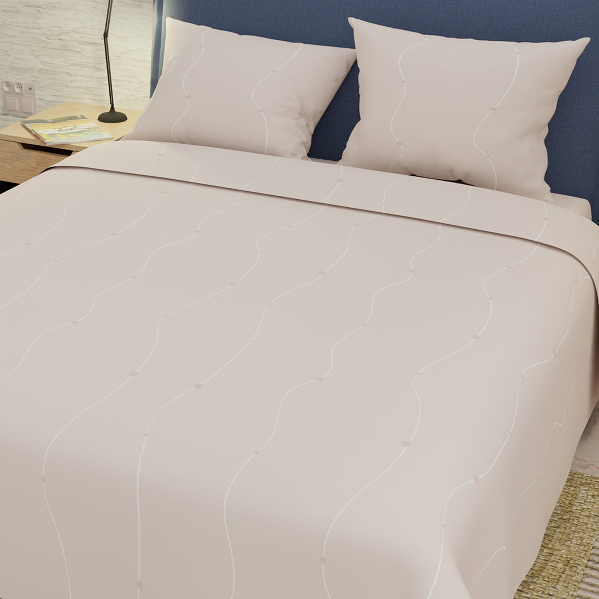 Sábana plana queen beige Velour 160x190 cm 250 hilos algodón y microfibra