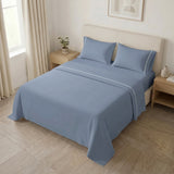 Sábana Básicos azul para cama doble 140x190 cm en microfibra suavizada con elástico