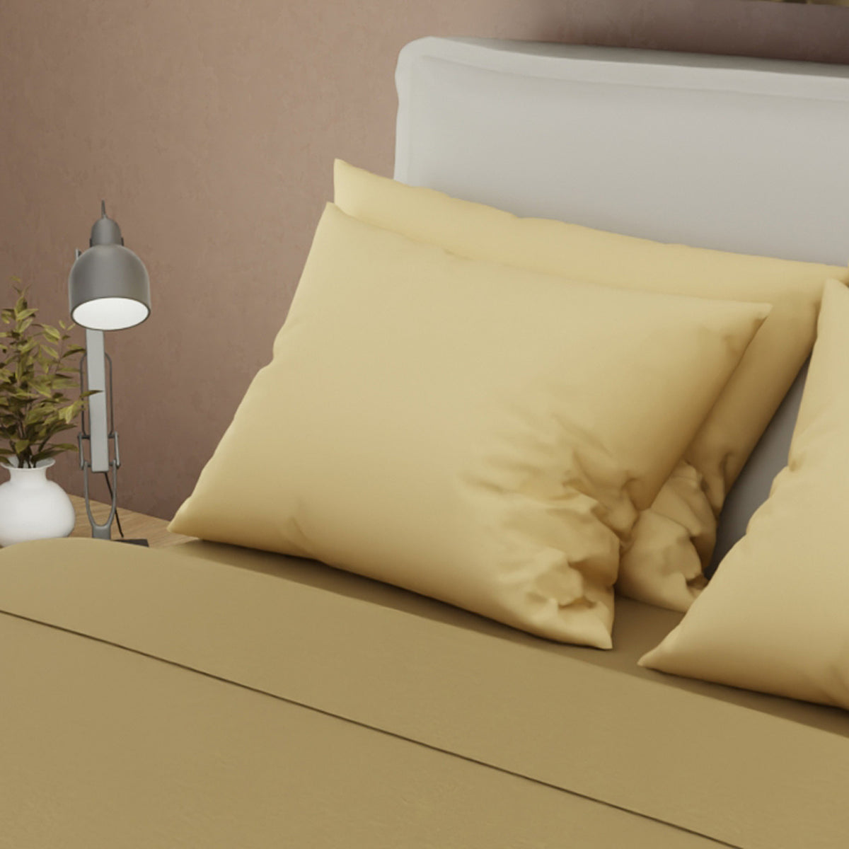 Juego de sábanas para cama doble dorado 140x190 cm en poliéster con 4 fundas