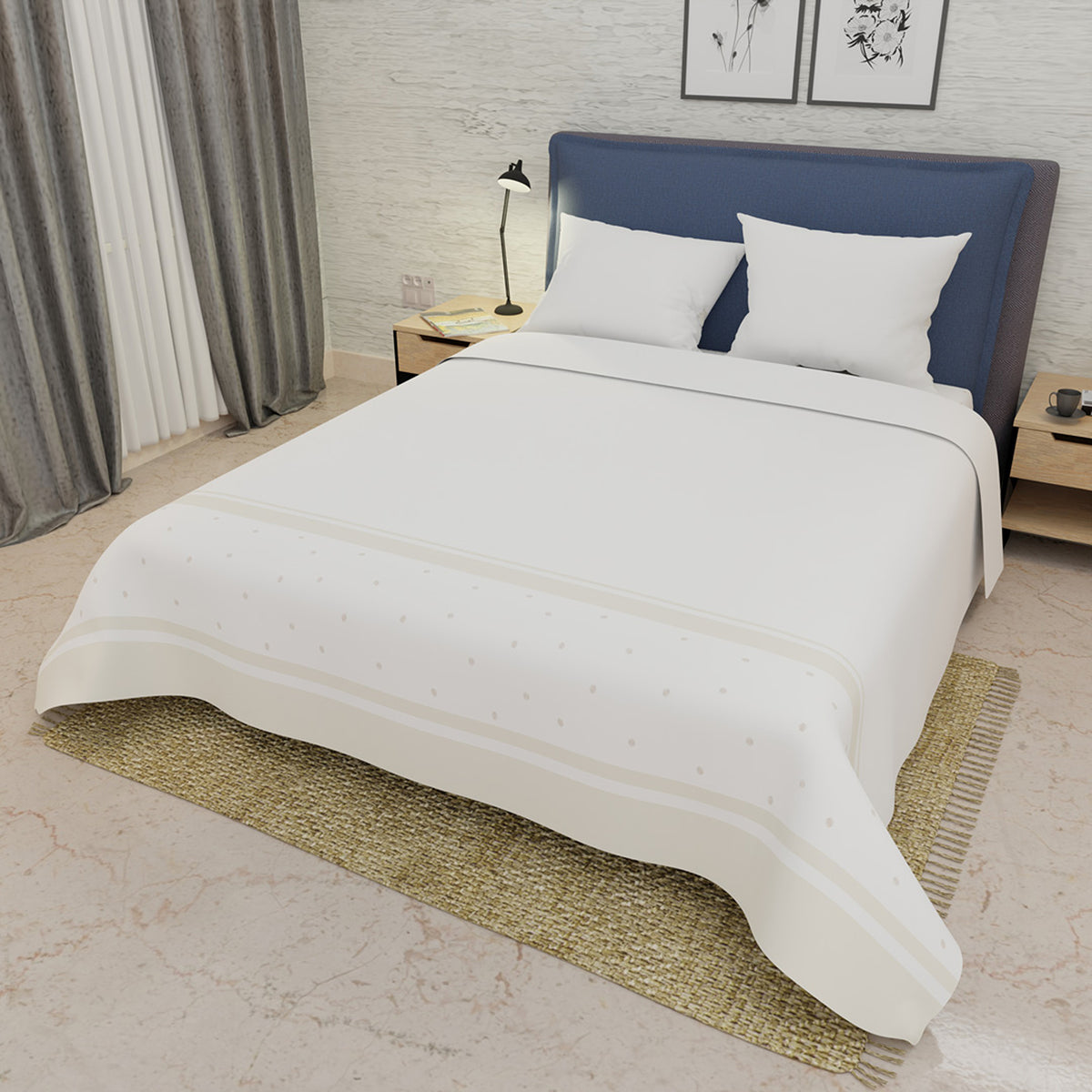 Sábana plana queen blanca Ivory Border 160x190 cm 250 hilos