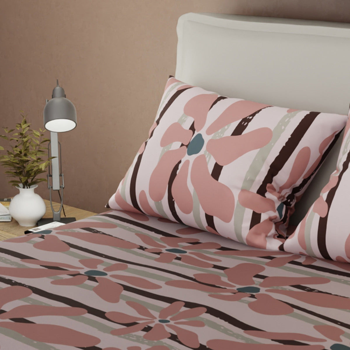 Juego de sábanas Coral Bloom para cama doble rosa viejo en microfibra 140x190 cm