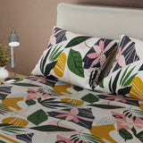 Juego de sábanas Jungla queen beige claro en microfibra 160x190 cm