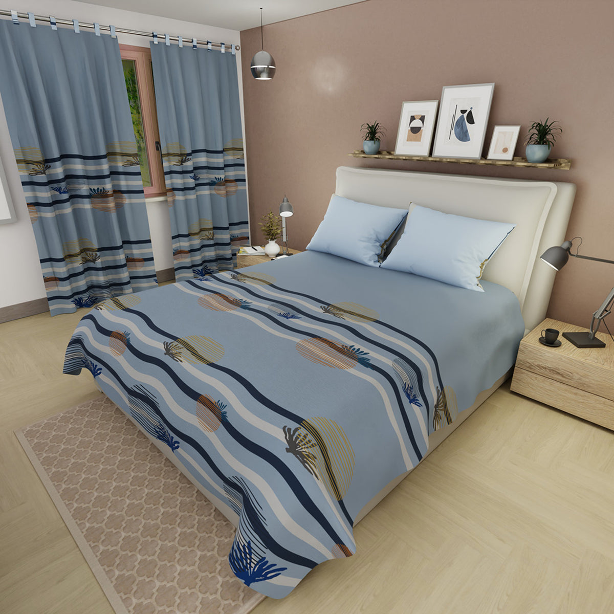 Juego de sábanas Palma Azur king azul grisáceo 200x200 cm microfibra