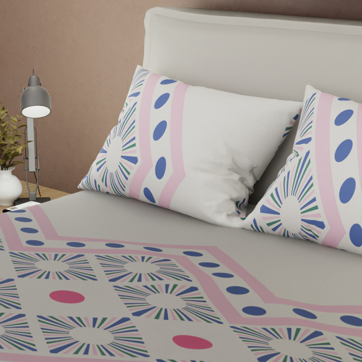 Juego de sábanas Boho Clay queen gris y rosa en microfibra 160x190 cm