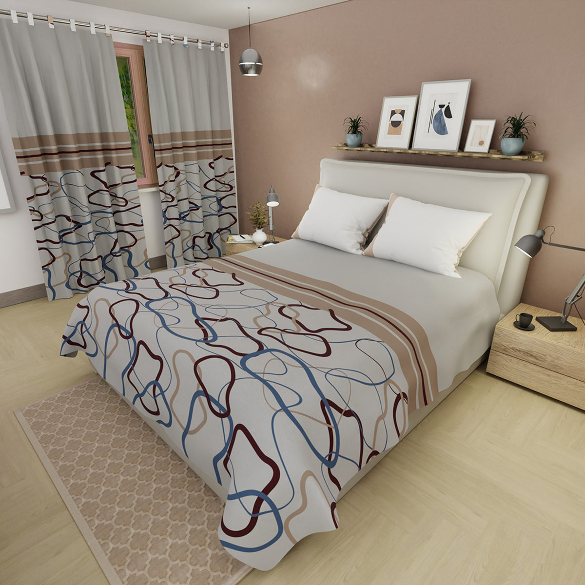 Juego de sábanas Vanguardia para cama doble gris claro en microfibra 140x190 cm