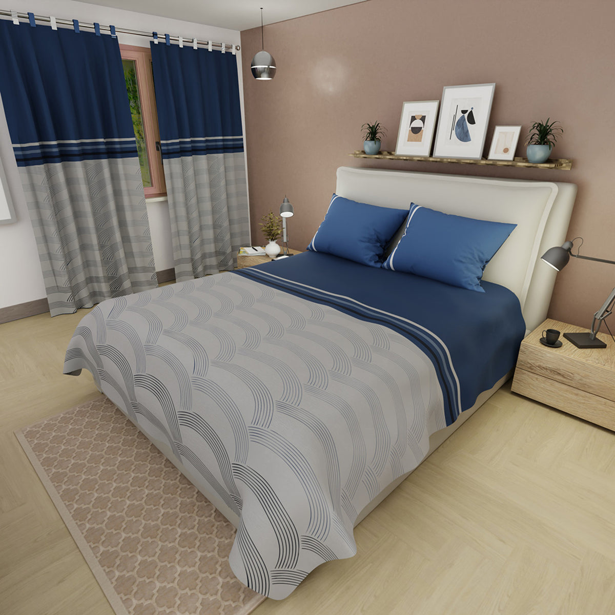 Juego de sábanas Sinfonía Zafiro sencillo gris y azul microfibra 100x190 cm 3 piezas