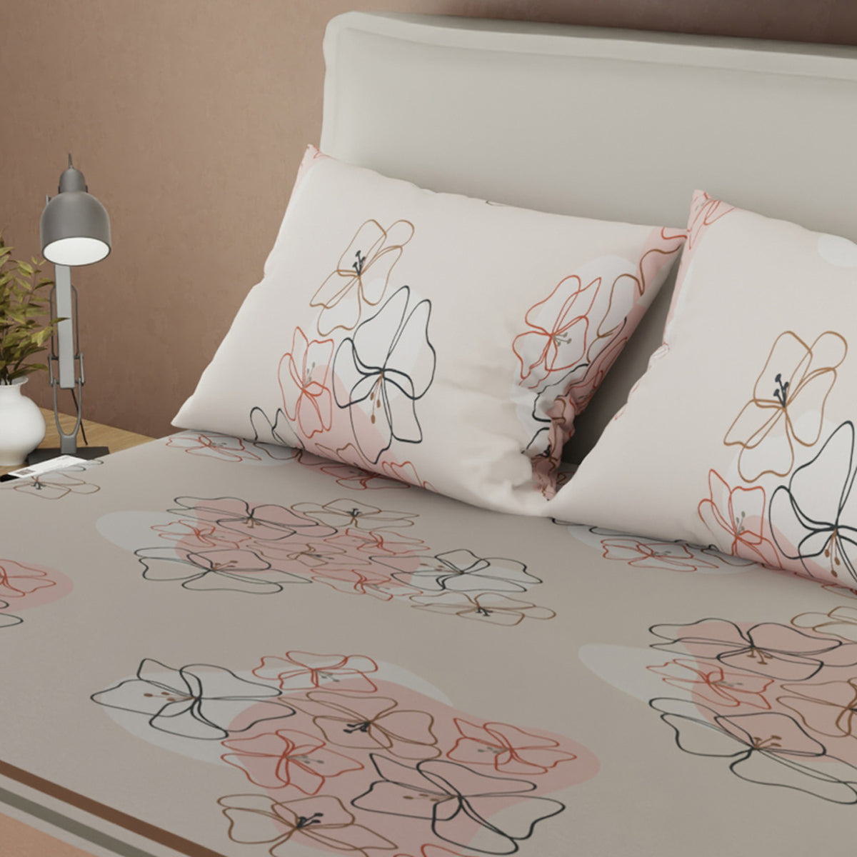 Juego de sábanas Amapola de Arena para cama doble durazno y gris en microfibra 140x190 cm