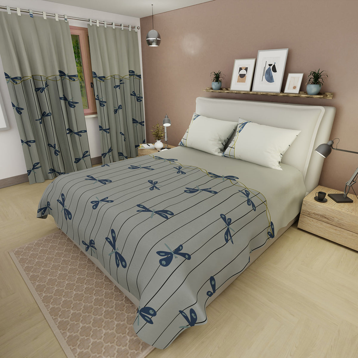Juego de sábanas Clay Dragonfly para cama doble verde grisáceo en microfibra 140x190 cm