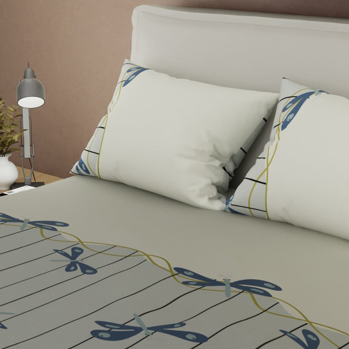 Juego de sábanas Clay Dragonfly para cama doble verde grisáceo en microfibra 140x190 cm