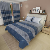 Juego de sábanas Zig-Zag queen azul y gris en microfibra 160x190 cm