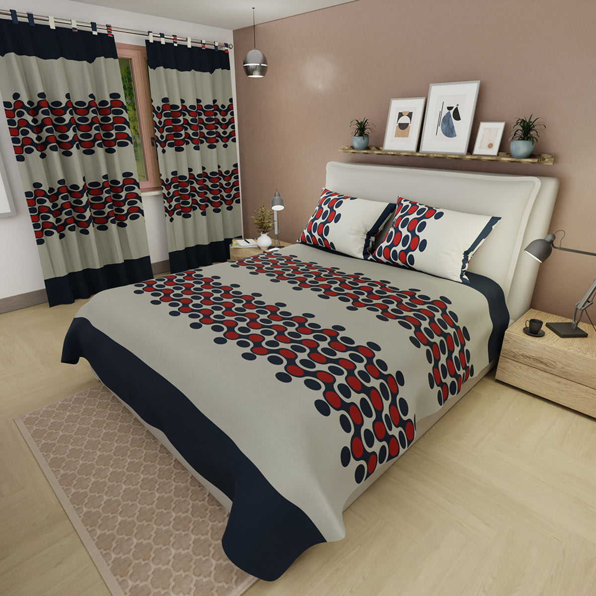 Juego de sábanas Esferas para cama doble beige en microfibra 140x190 cm