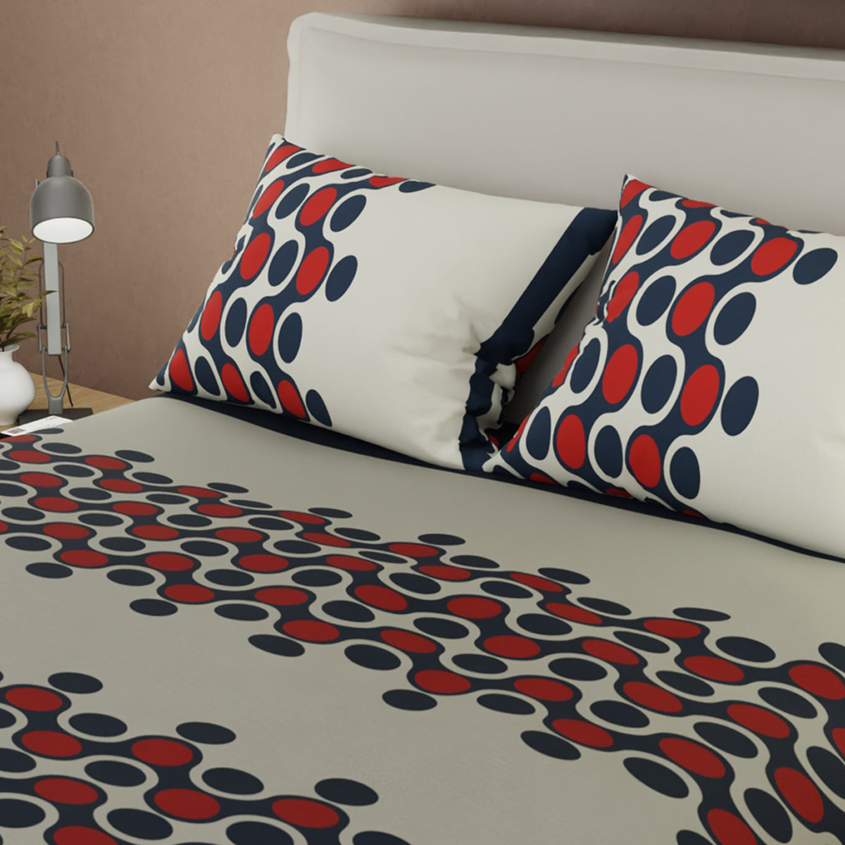 Juego de sábanas Esferas para cama doble beige en microfibra 140x190 cm