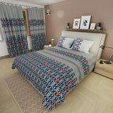 Juego de sábanas Red Retro para cama doble gris y azul en microfibra 140x190 cm