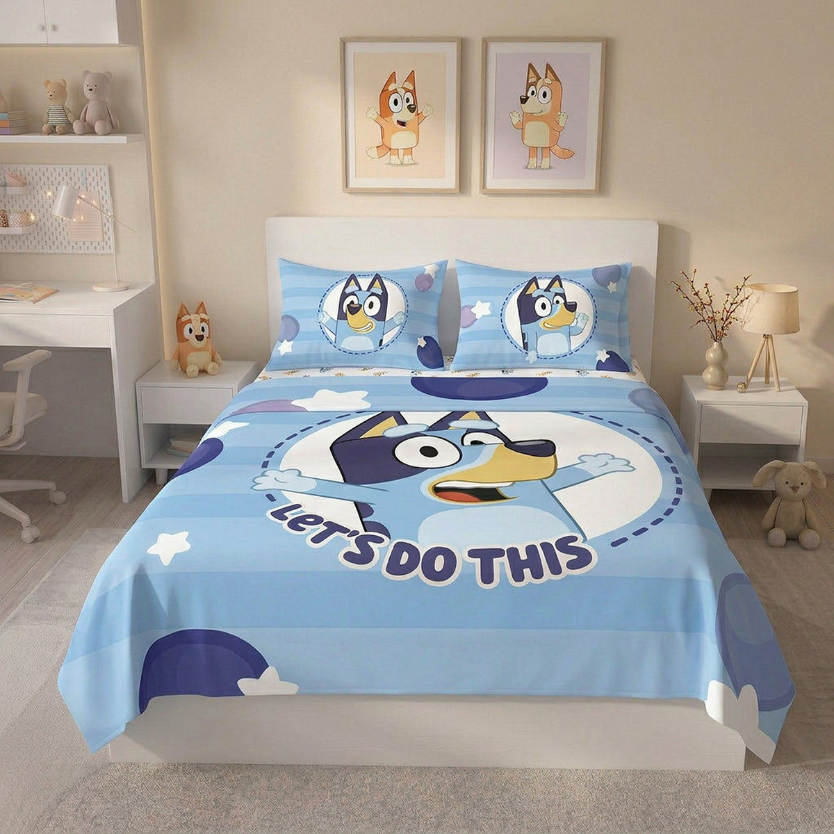 Juego de sábanas Bluey azul semidoble 120x190 cm en microfibra suavizada