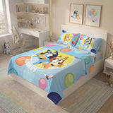 Juego de sábanas infantil azul Bluey y Bingo sencillo 100x190 cm microfibra