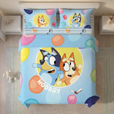 Juego de sábanas infantil azul Bluey y Bingo sencillo 100x190 cm microfibra