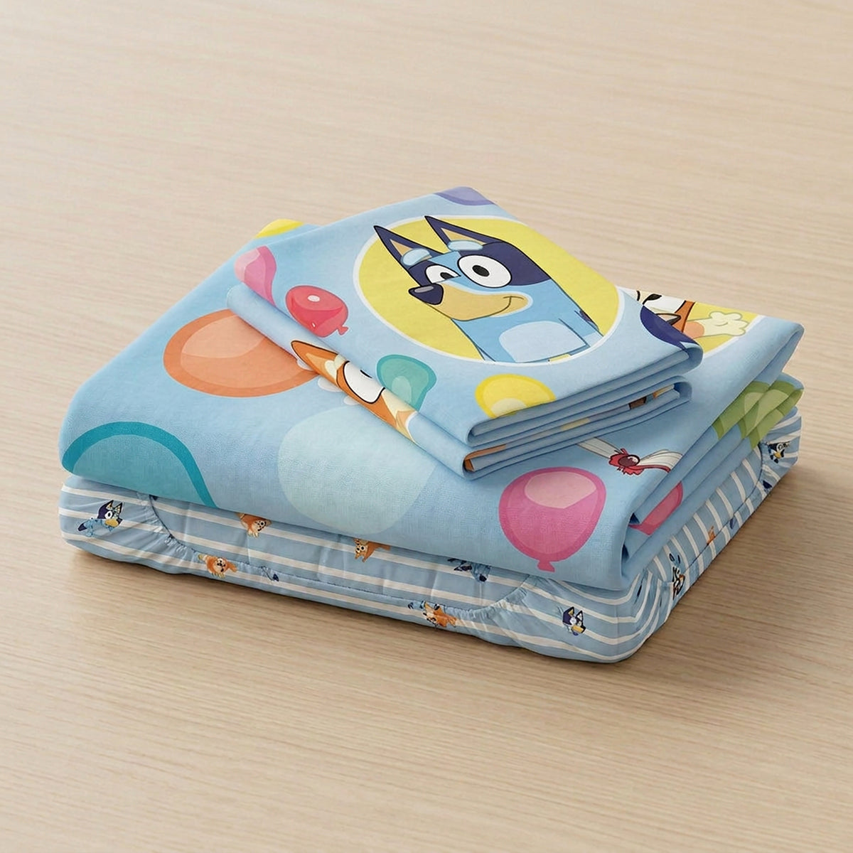 Juego de sábanas azul Bluey y Bingo para cama doble 140x190 cm en microfibra suave