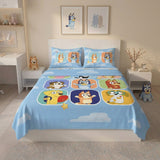 Juego de sábanas azul Bluey y Amigos semidoble 120x190 cm en microfibra