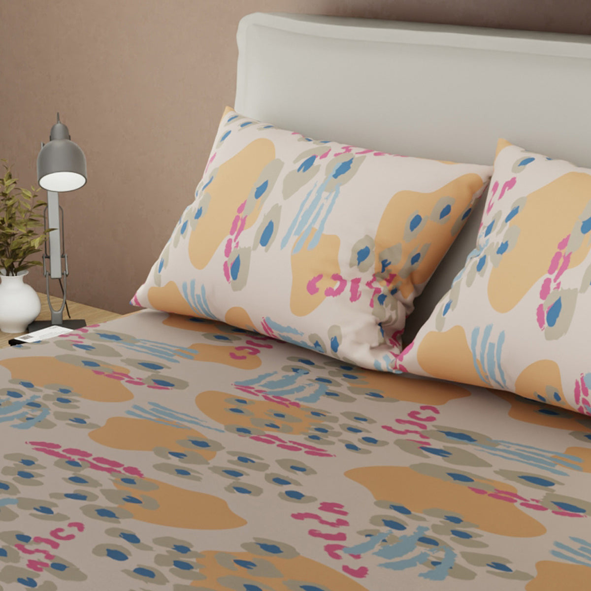 Sábana ajustable Balance para cama doble beige grisáceo microfibra 140x190 cm con fundas
