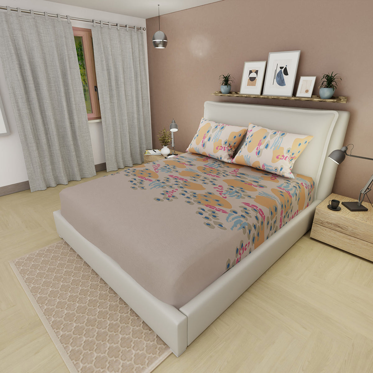 Sábana ajustable Balance queen beige grisáceo en microfibra 160x190 cm con fundas