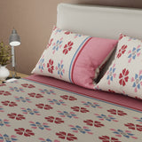 Sábana ajustable Aire Fresco para cama doble beige claro y rosado en microfibra 140x190 cm