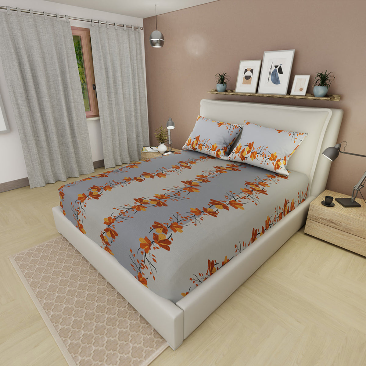 Sábana ajustable Formas Entrelazadas queen gris claro estampada en microfibra 160x190 cm