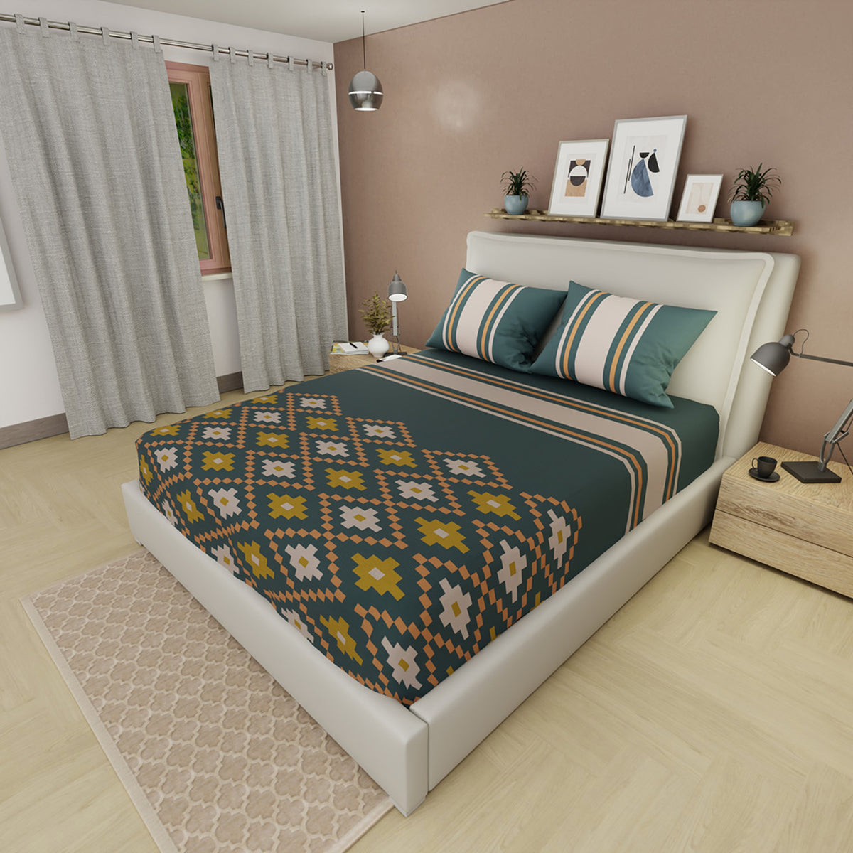 Sábana ajustable Tribal Home sencilla verde petróleo tribal en microfibra 100x190 cm