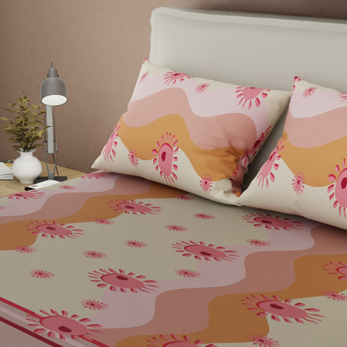 Sábana ajustable Onda Retro para cama doble malva en microfibra 140x190 cm