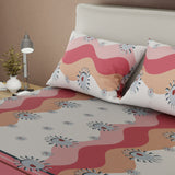 Sábana ajustable Onda Retro para cama doble coral y gris en microfibra 140x190 cm con elástico