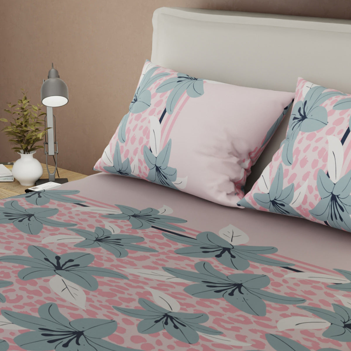 Sábana ajustable Galería Neutra para cama doble lila estampada en microfibra 140x190 cm