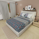 Sábana ajustable Red Retro para cama doble gris y azul en microfibra 140x190 cm con fundas